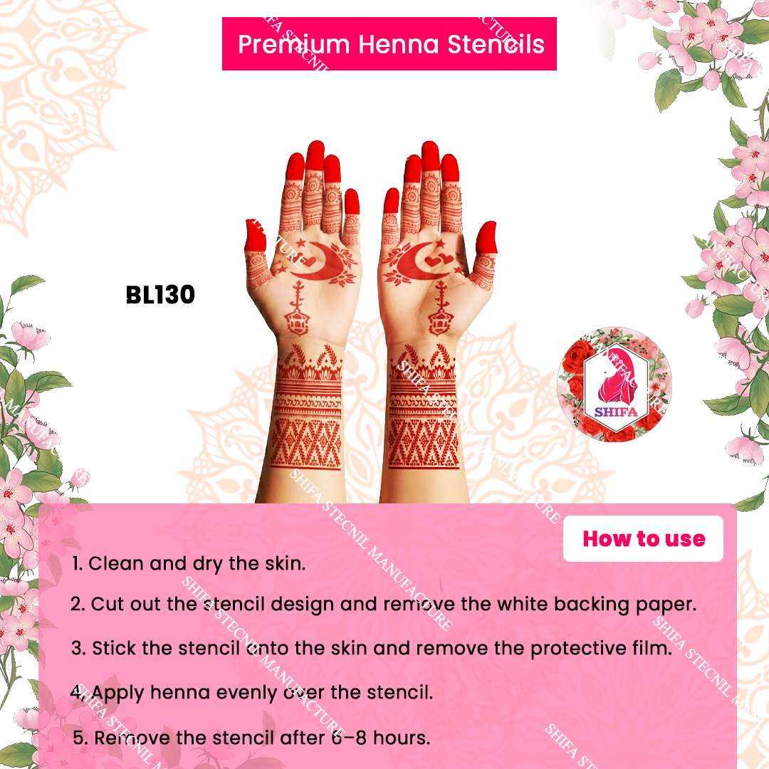 BL130 Luminous Heart plus Minaret Double Hand Henna Stencil